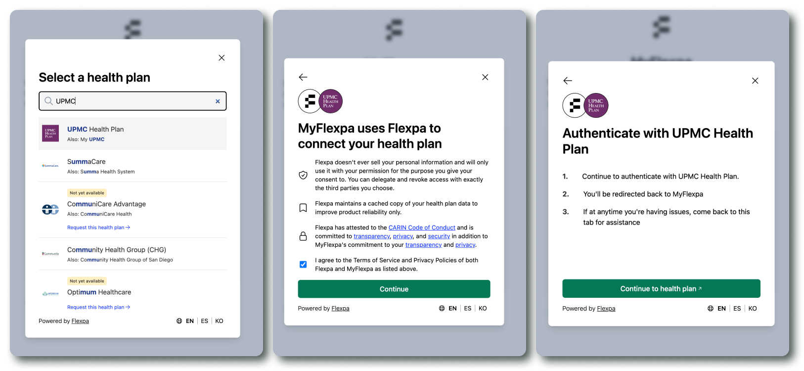 Flexpa Link UPMC search modals