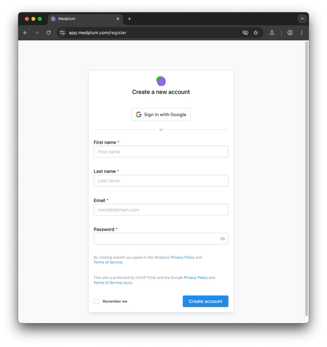 Medplum registration