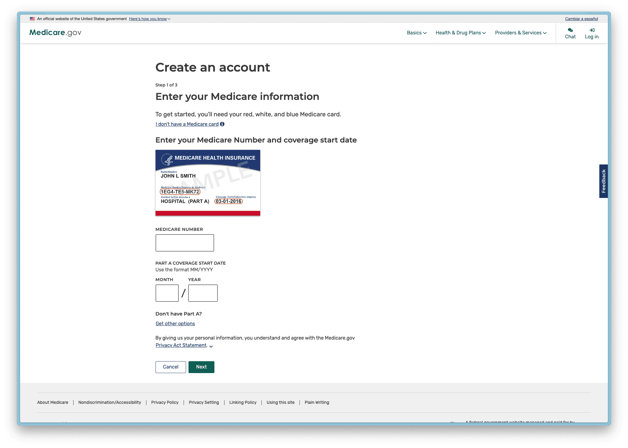 Medicare Account Creation