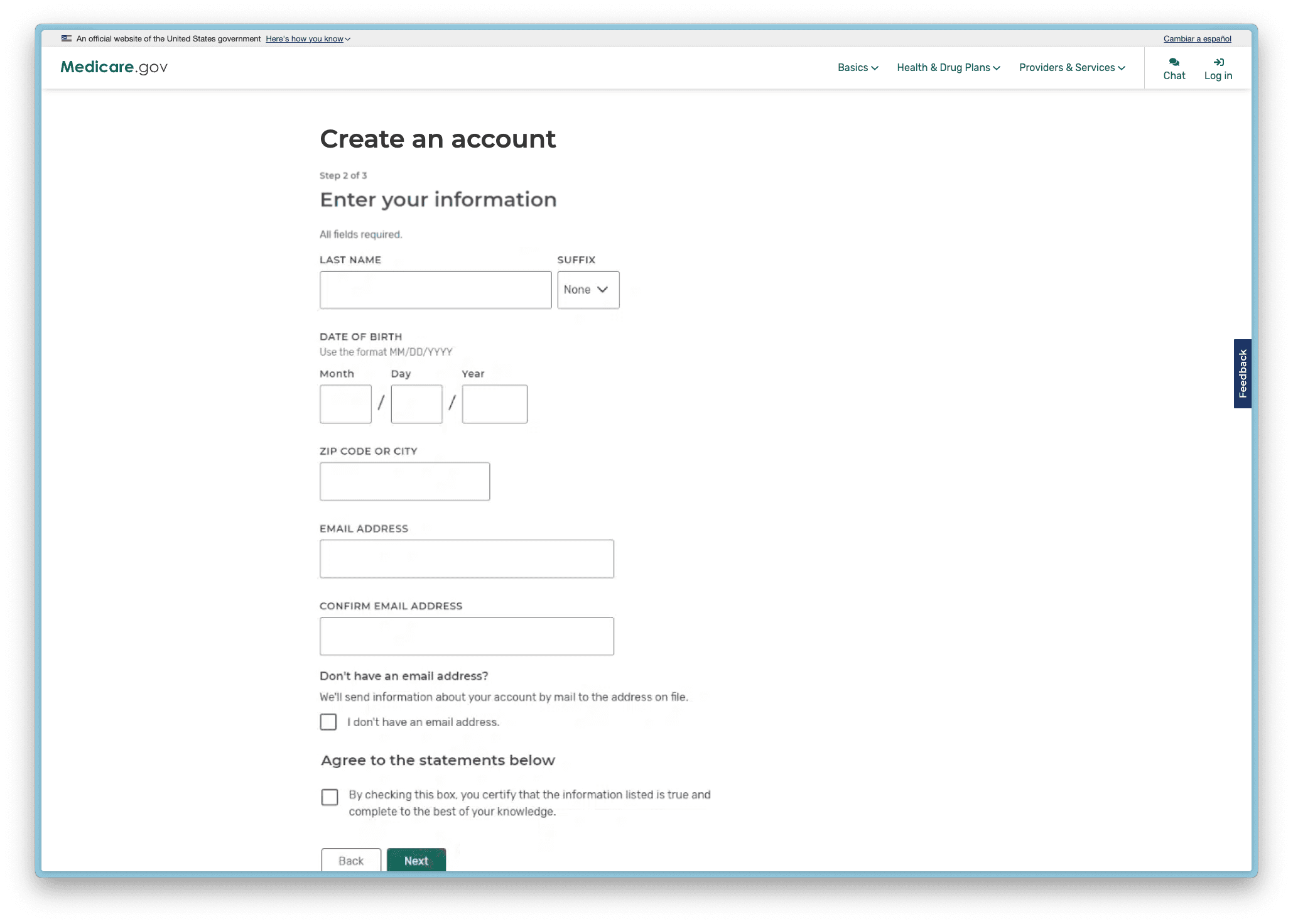 Medicare Account Creation